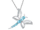 Lab-Created Blue Topaz Dragonfly Pendant Necklace in Sterling Silver with Chain